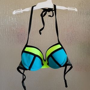 XS Neon Yellow, blue, and black Xhilaration Bikini Bra Top